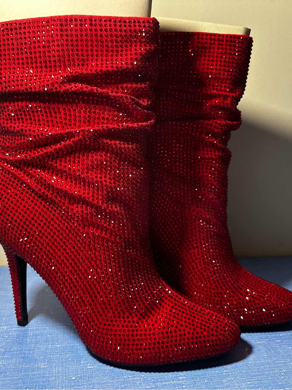 Nine West Red Crystal Slouch Stiletto Boots - Picture 4 of 12